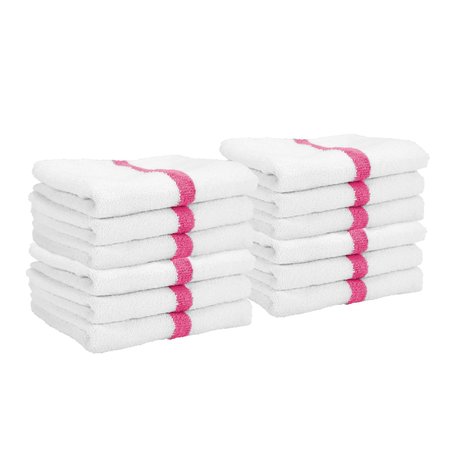 Power Towels Gym Power Hand Towels - Pink Center stripe 16 x 27 , 12PK PWR-1627-3PKCS